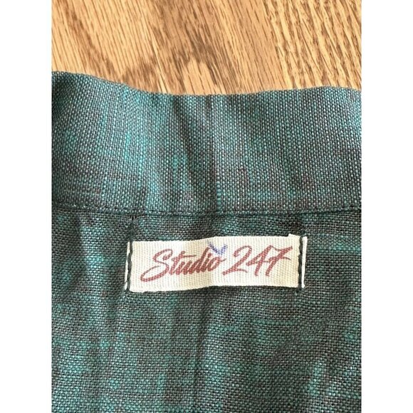 Linen Blend Green Loose Fit  Sleeveless Button Front Pleated Dress No Size Tag - Picture 6 of 11